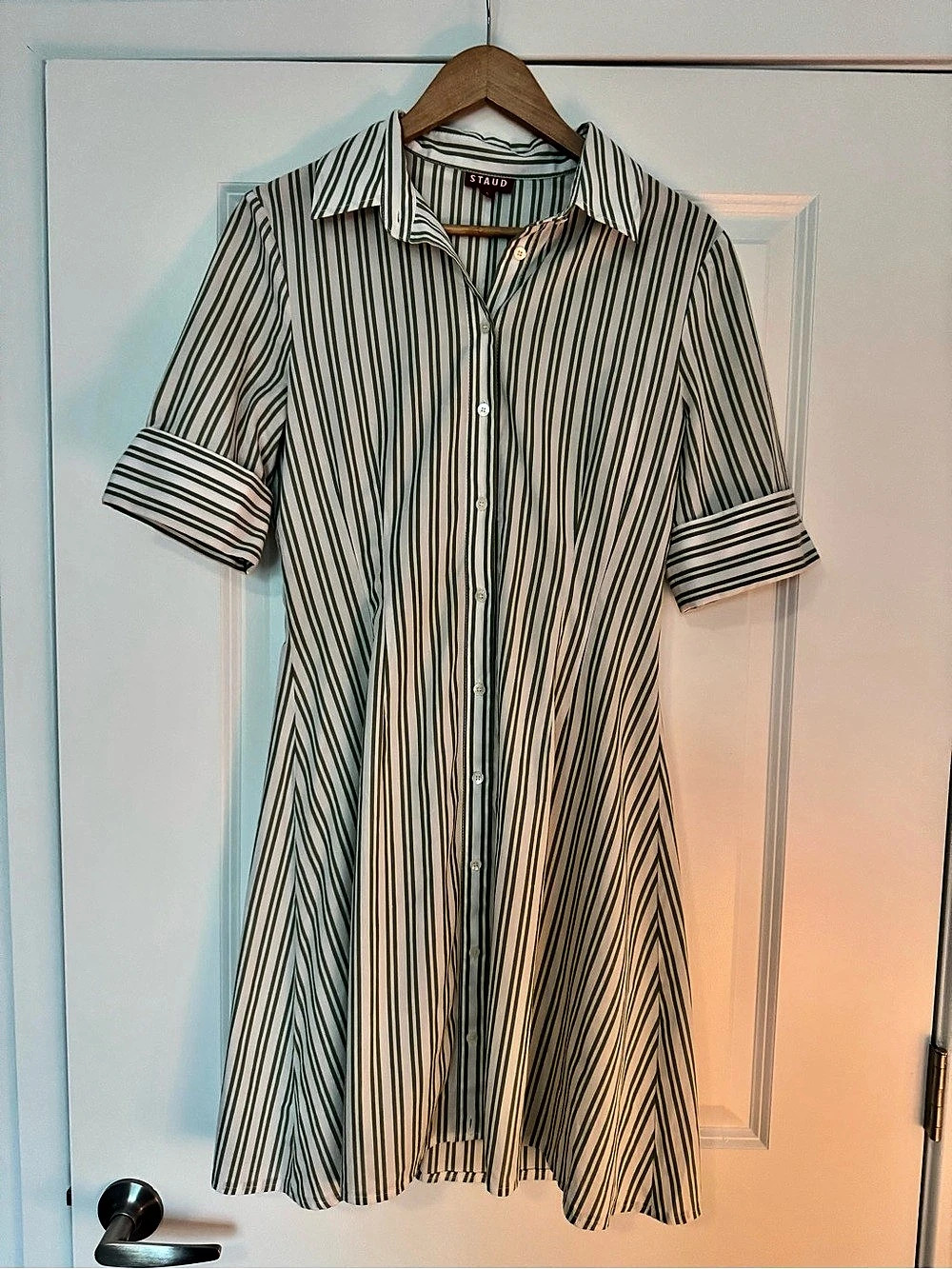 STAUD Joan Dress Striped Mini Dress Green & White Size 6